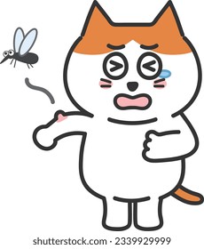 Orange tabby cat getting bit by a mosquito, vector illustration.