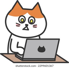 Gato de tabby naranja mirando la pantalla de la computadora durante tanto tiempo, ilustración vectorial
