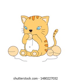 Orange tabby cat playing with yarn cartoon clip art illustration 
