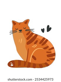 Orange tabby cat with soft rounded shapes, vector illustration in children's style for projects on the theme of animals and pets