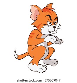 Orange Tabby Mad Cat Standing Cartoon Vector