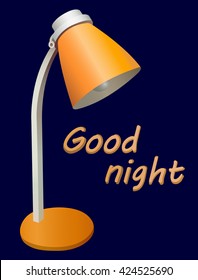 Orange table lamp . The card with the wishes of good night and sweet dreams