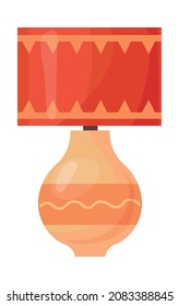 Lámpara de mesa naranja. Iluminador de trabajo de vidrio con sombra roja para las luces, ilustración vectorial aislada en fondo blanco