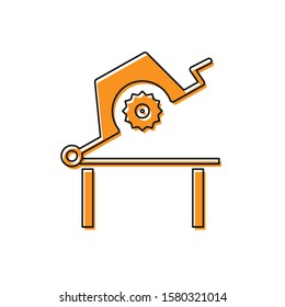 Orange Table saw for woodwork icon isolated on white background. Power saw bench.  Vector Illustration