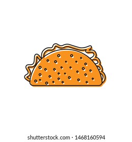 Orange Taco with tortilla icon isolated on white background. Traditional mexican fast food. Vector Illustration