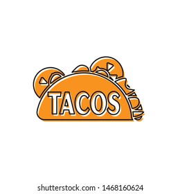 Orange Taco with tortilla icon isolated on white background. Traditional mexican fast food. Vector Illustration