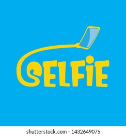 orange Taking Selfie Photo on Smart Phone concept icon isolated on blue background. hand holding smartphone and taking selfie. vector hipster photographer icon
