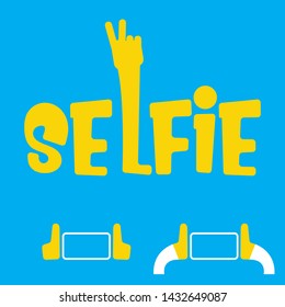 orange Taking Selfie Photo on Smart Phone concept icon isolated on blue background. hand holding smartphone and taking selfie. vector hipster photographer icon
