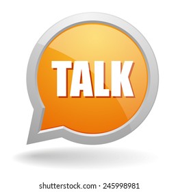 Orange talk speech bubble with grey border on white background