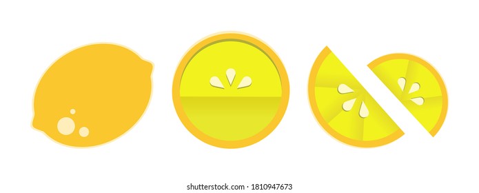 Orange tangerine grapefruit lemon lime on a white background. Vector illustration of summer fruits and citrus. Citrus icons silhouettes pictograms. Tropical fruit. The lemon in parts. Slice of lemon