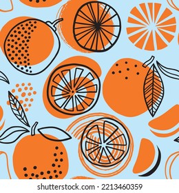 Orange, tangerine illustration seamless pattern. Fruit background