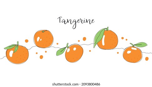 Orange tangerine. One line drawing isolated on white background. Beautiful hand drawn design vector illustration for posters, wall art, tote bag, mobile case, t-shirt print. Icon. Menu. Food label