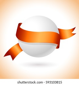 Orange tape around the ball. Bulk tape. Levitating ball belted ribbon to display the company's services