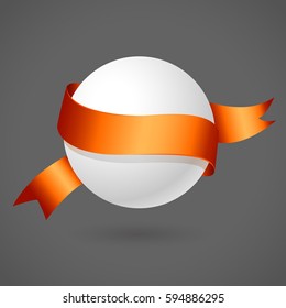 Orange tape around the ball. Bulk tape. Levitating ball belted ribbon to display the company's services