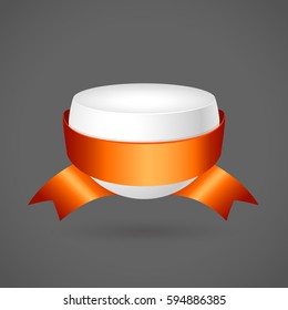Orange tape around the ball. Bulk tape. Levitating ball belted ribbon to display the company's services