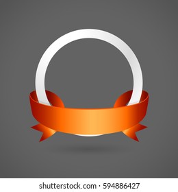 Orange tape around the ball. Bulk tape. Levitating ball belted ribbon to display the company's services