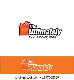 Orange tape box combination mark logo design template suitable for gift shop birthday anniversary business surprise