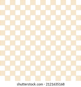 Orange tartan on white background. Orange gingham checker pattern. Vertical and horizontal crossing lines on white background.