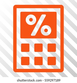 Orange Tax Calculator interface toolbar pictogram. Vector pictograph style is a flat symbol on diagonally hatched transparent background.