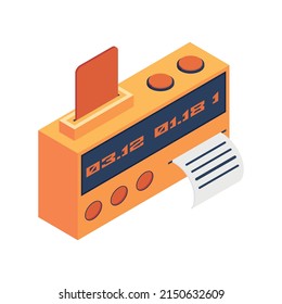 Orange taximeter device with receipt isometric icon 3d vector illustration