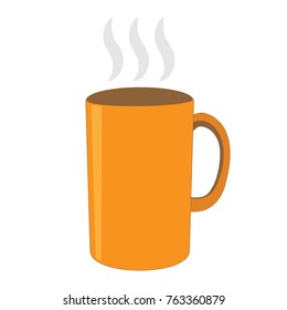 Orange tea cup sign. Image of breakfast element. Beautiful color icon isolated on white background. Hot beverage symbol. Logo for cafe or restaurant menu. Takeaway label. Stock vector illustration