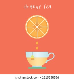 
Orange tea cup and orange. Vector illustration