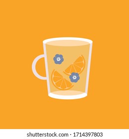 Orange tea with lemon and flowers