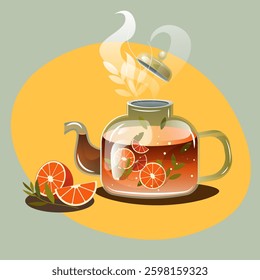 Orange Tea. Teapot. Hot tea