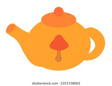 Orange teapot. Vector flat illustration of cute fall item. Autumn decor concept.