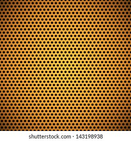 Orange technology background with seamless circle perforated plastic (carbon) speaker grill texture for user interfaces (UI), applications (apps) and business presentations. Vector Pattern