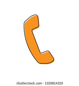 Orange Telephone handset icon isolated on white background. Phone sign. Vector Illustration