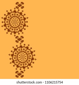 Orange template with brown round ornament for poster, flyer, postcard, broshure. Vector illustration.