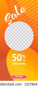 Orange template of stores sale banner background, template photo, can be use for, landing page, website, mobile app, poster, flyer, coupon, gift card, smartphone template, web design