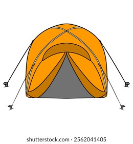 orange tent top-down view illustration hand drawn isolated vector
