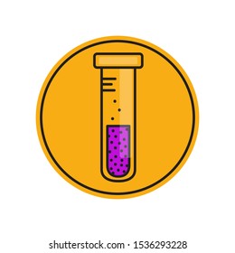 Orange test tube toxic icon. Magic potion. Halloween illustration. Vector clipart. Liquid in the cylinder.