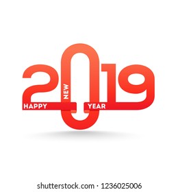 Texto naranja 2019 sobre fondo blanco para la celebración de Año Nuevo Feliz diseño de tarjetas de felicitación.
