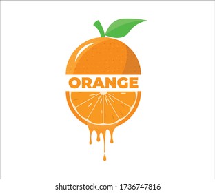 Orange text between sliced orange and juicy orange abstract logo, icon, label, symbol Concept. Vector Design Illustration