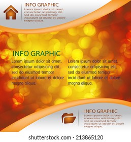 Orange text box for website and graphic. Festive Christmas background. Elegant abstract background with bokeh defocused lights and stars 