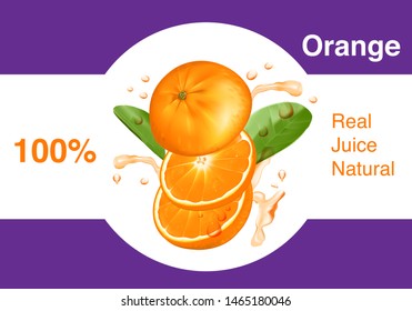 Orange with text layout, the natural product banner design concept. Creative illustration for poster, advertise and promotion.