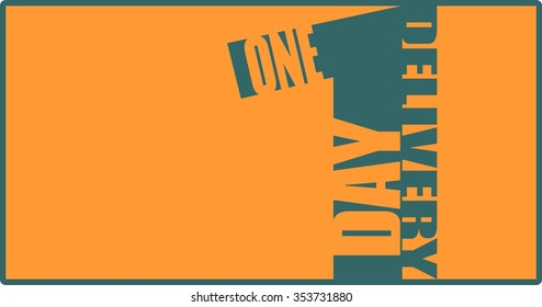 Orange text one day inside blue number. Delivery relative illustration