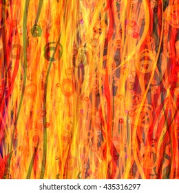 Orange texture. Hand drawn curved stripes and circles. Abstract seamless vector background. Easy editing. For fabric, printing, wrapping paper.