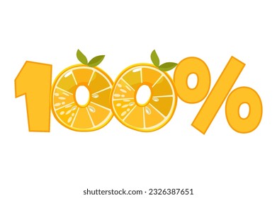Orange texture text 100 percent. Vector icon with lime for advertising, banner, leaflet or polygraphy
