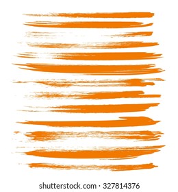 Orange textured long dry paint strokes set isolated on white background 3