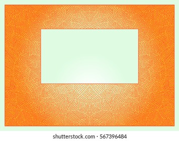 Orange textured rectangular frame with abstract pattern. Ornament with waves. Vignette for placing small text.