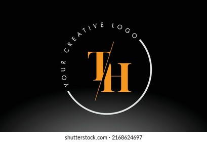 Orange TH Letter Logo Design with Creative Intersected and Cutted Serif Font.
