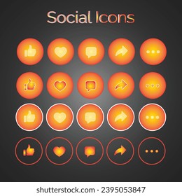 Orange Theme Set of generic social media user interface icons. Like, comment, share, and save icons. Social media flat icon. Vector