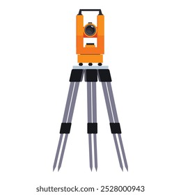 Orange theodolite on a tripod, surveying equipment measuring angles in horizontal and vertical planes