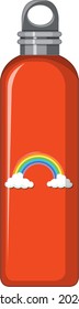 A orange thermo bottle with rainbow pattern illustration