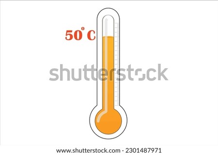 Orange Thermometer With 50 degree Celsius logo Icon.