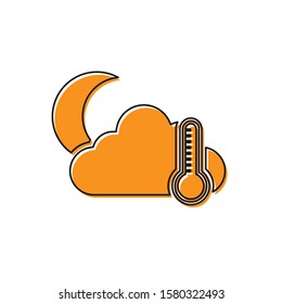 Orange Thermometer and cloud with moon icon isolated on white background.  Vector Illustration